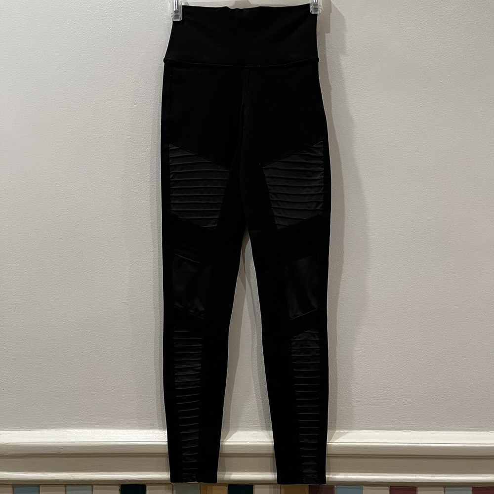 ALO Womens Size XS Motorcycle Style Leggings Workout High Waist Yoga Pants Black